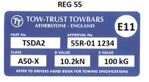 Towbar Type Approval Label - Reg 55